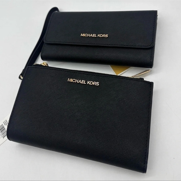 Michael Kors Large Double Zip Wallet Wristlet &
Trifold Wallet Black - Picture 1 of 16